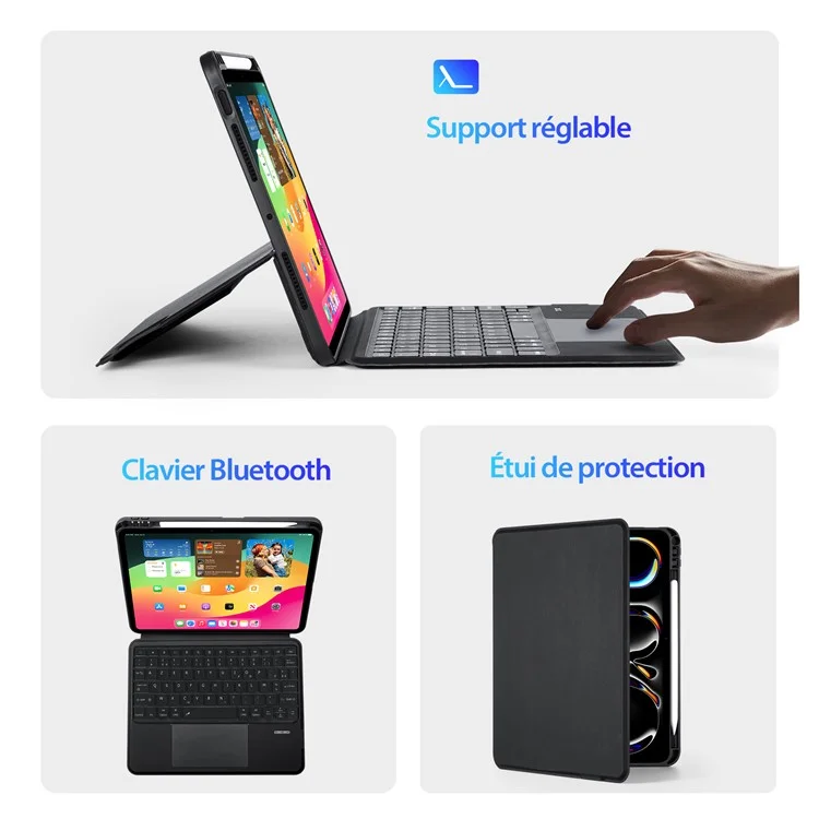 DUX DUCIS DK Series for iPad Pro 11 (2024) French Bluetooth-compatible Keyboard with Adjustable Stand Leather Case