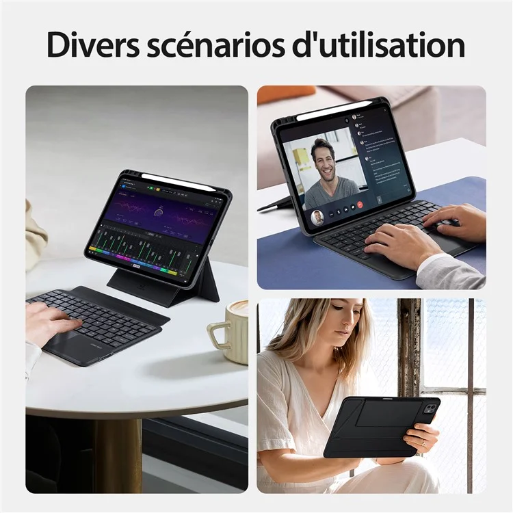 DUX DUCIS DK Series for iPad Pro 11 (2024) French Bluetooth-compatible Keyboard with Adjustable Stand Leather Case