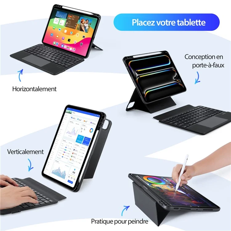 DUX DUCIS DK Series for iPad Pro 11 (2024) French Bluetooth-compatible Keyboard with Adjustable Stand Leather Case