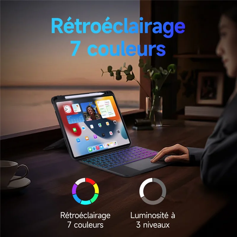 DUX DUCIS DK Series pour iPad Air 11 (2024) / Air (2022) / (2020) / iPad Pro 11 (2022) / (2021) / (2020) / (2018) Clavier Français Trackpad avec Étui de Support