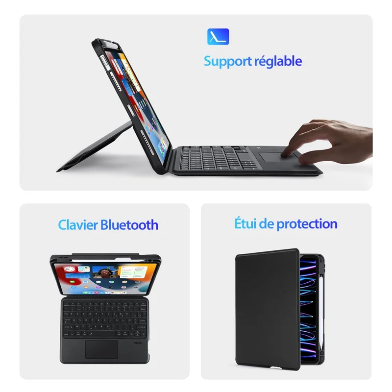 DUX DUCIS DK Series pour iPad Air 11 (2024) / Air (2022) / (2020) / iPad Pro 11 (2022) / (2021) / (2020) / (2018) Clavier Français Trackpad avec Étui de Support
