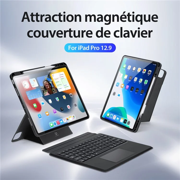 DUX DUCIS DK Series pour iPad Air 13 (2024) / iPad Pro 12.9 (2022) / (2021) / (2020) Clavier rétroéclairé en français avec étui en cuir
