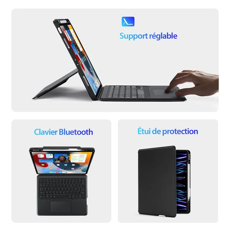 DUX DUCIS DK Series pour iPad Air 13 (2024) / iPad Pro 12.9 (2022) / (2021) / (2020) Clavier rétroéclairé en français avec étui en cuir