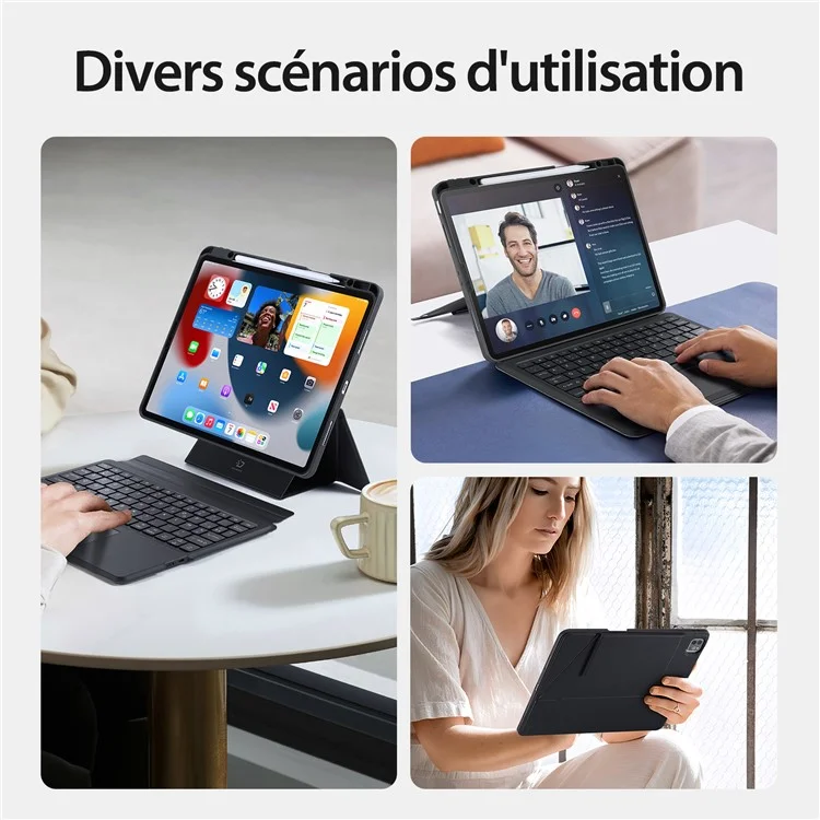 DUX DUCIS DK Series pour iPad Air 13 (2024) / iPad Pro 12.9 (2022) / (2021) / (2020) Clavier rétroéclairé en français avec étui en cuir