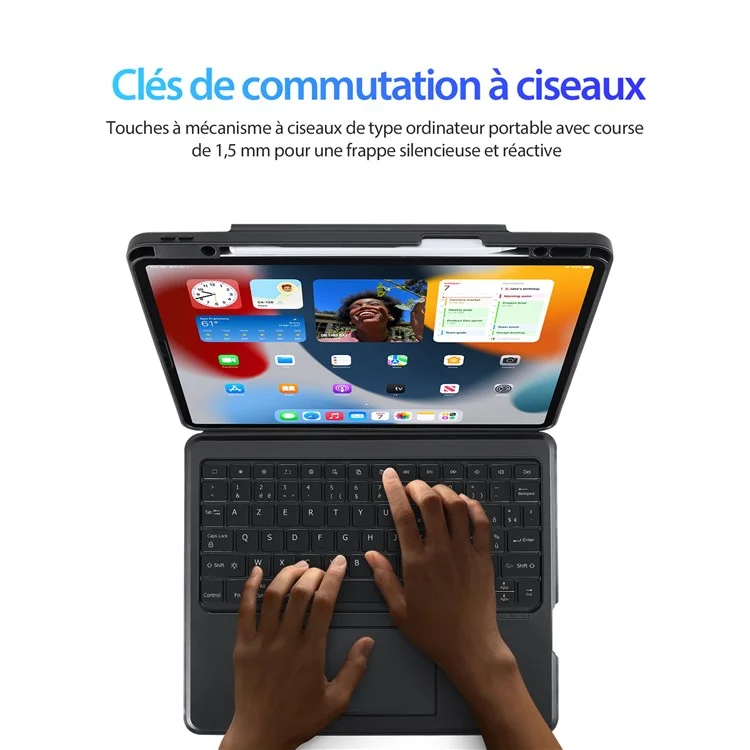 DUX DUCIS DK Series pour iPad Air 13 (2024) / iPad Pro 12.9 (2022) / (2021) / (2020) Clavier rétroéclairé en français avec étui en cuir