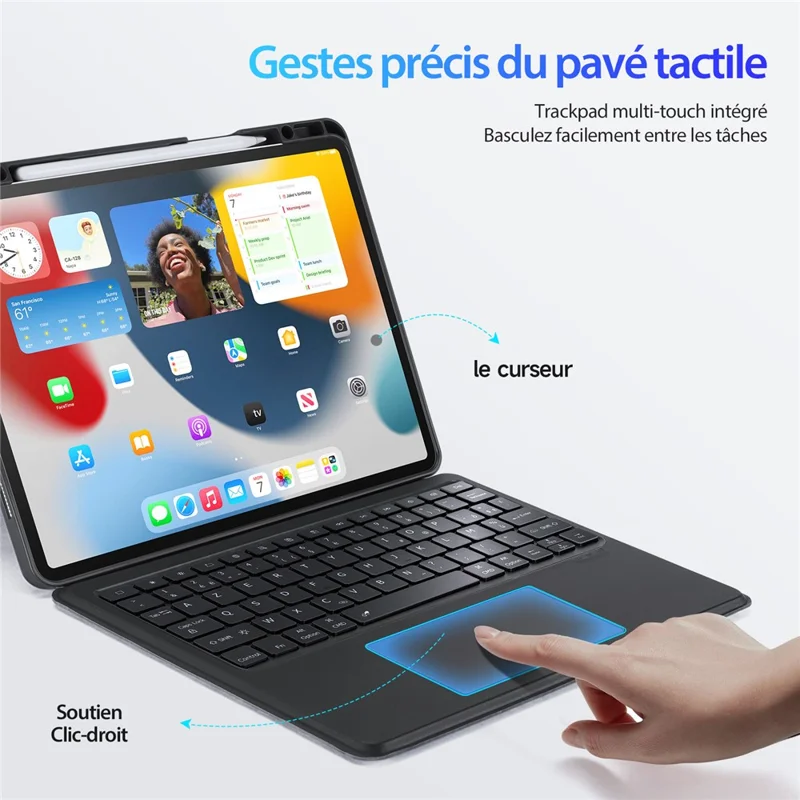 DUX DUCIS DK Series pour iPad Air 13 (2024) / iPad Pro 12.9 (2022) / (2021) / (2020) Clavier rétroéclairé en français avec étui en cuir