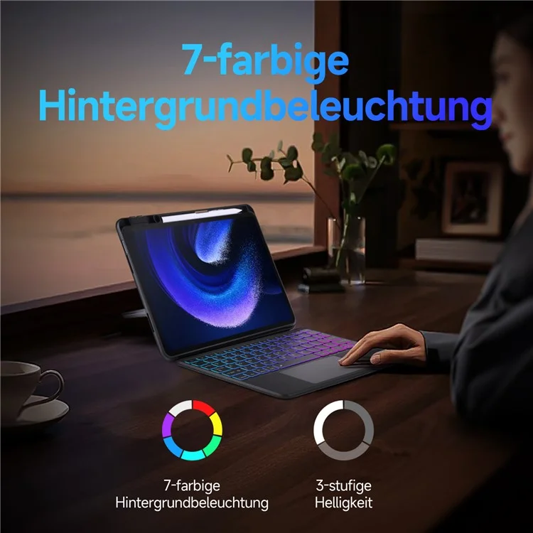 DUX DUCIS DK Series para Xiaomi Pad 6 / Pad 6 Pro Teclado alemán retroiluminado con soporte Funda de piel sintética