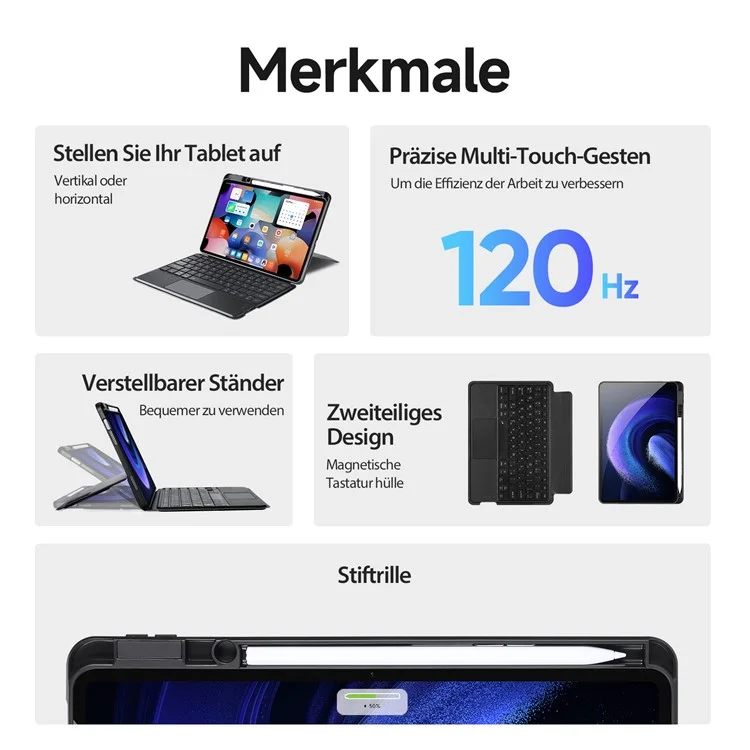 DUX DUCIS DK Series para Xiaomi Pad 6 / Pad 6 Pro Teclado alemán retroiluminado con soporte Funda de piel sintética