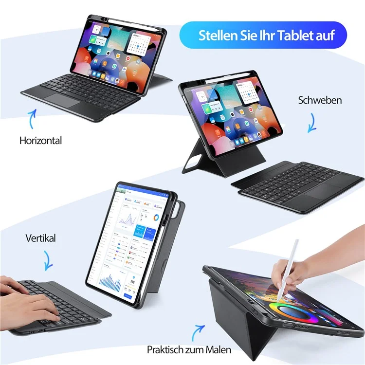 DUX DUCIS DK Series para Xiaomi Pad 6 / Pad 6 Pro Teclado alemán retroiluminado con soporte Funda de piel sintética