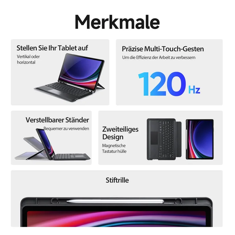 DUX DUCIS DK Series for Samsung Galaxy Tab S10+ / S9+ / S9 FE+ Magnetic Detachable Keyboard (German) with Leather Cover