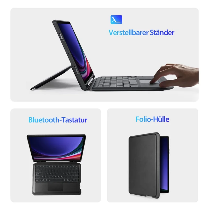 DUX DUCIS DK Series for Samsung Galaxy Tab S10+ / S9+ / S9 FE+ Magnetic Detachable Keyboard (German) with Leather Cover