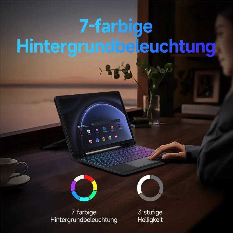 DUX DUCIS DK Series for Samsung Galaxy Tab S10 FE / S9 FE / S9 German Keyboard Backlight with Leather Stand Case