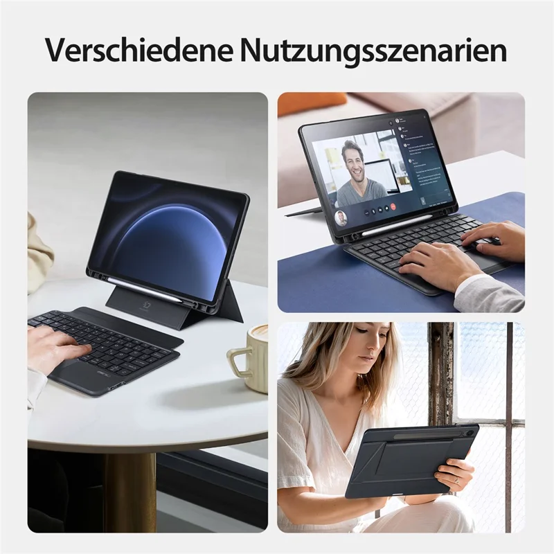 DUX DUCIS DK Series for Samsung Galaxy Tab S10 FE / S9 FE / S9 German Keyboard Backlight with Leather Stand Case
