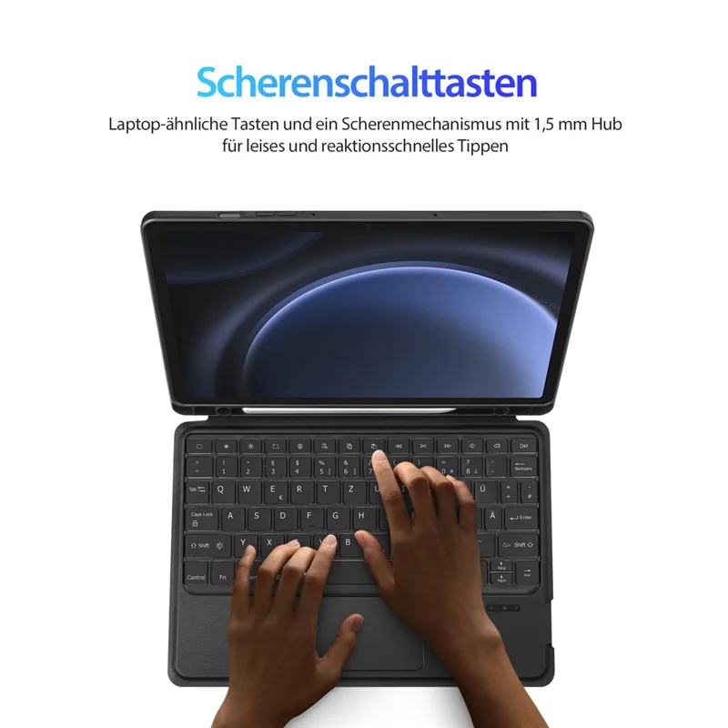 DUX DUCIS DK Series for Samsung Galaxy Tab S10 FE / S9 FE / S9 German Keyboard Backlight with Leather Stand Case