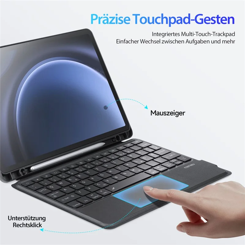 DUX DUCIS DK Series for Samsung Galaxy Tab S10 FE / S9 FE / S9 German Keyboard Backlight with Leather Stand Case