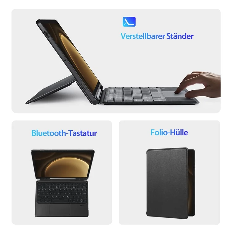 DUX DUCIS DK Series pour Samsung Galaxy Tab S10+ / S9+ / S9 FE+ Clavier Bluetooth allemand avec étui de protection en cuir