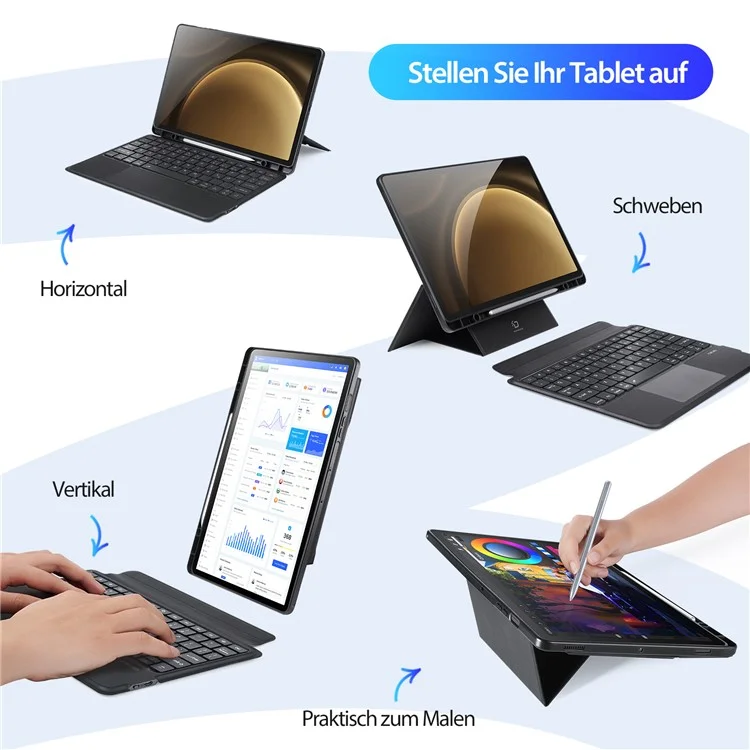 DUX DUCIS DK Series pour Samsung Galaxy Tab S10+ / S9+ / S9 FE+ Clavier Bluetooth allemand avec étui de protection en cuir