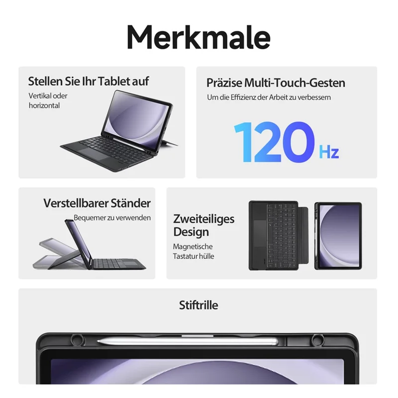 DUX DUCIS DK Series for Samsung Galaxy Tab A9+ German Keyboard Detachable with Leather Stand Case