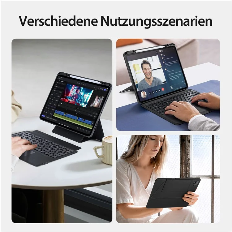 DUX DUCIS DK Series for iPad Pro 13 (2024) Trackpad Backlight German Keyboard with Leather Case