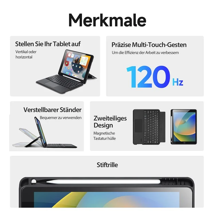 DUX DUCIS DK-Serie für iPad 10.2 (2021) / (2020) / (2019) / iPad Air 10.5 Zoll (2019) / Pro 10.5 Zoll (2017) Deutsche Tastatur + Folio Tablet-Hülle