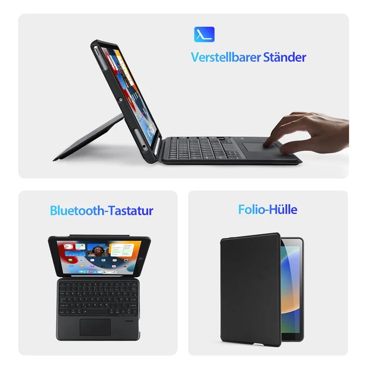 DUX DUCIS DK-Serie für iPad 10.2 (2021) / (2020) / (2019) / iPad Air 10.5 Zoll (2019) / Pro 10.5 Zoll (2017) Deutsche Tastatur + Folio Tablet-Hülle