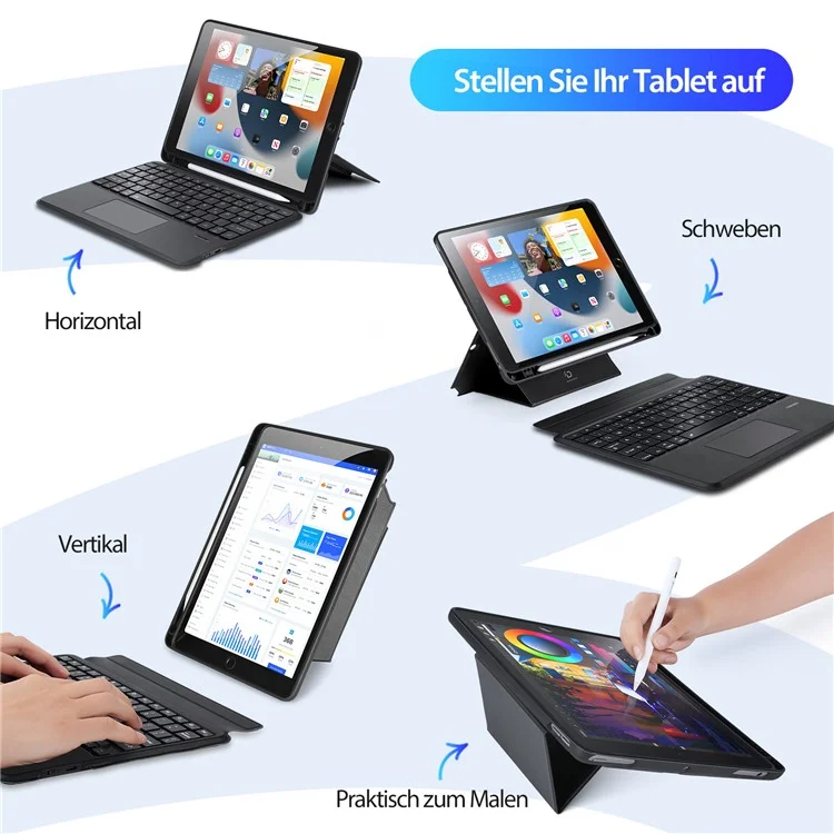 DUX DUCIS DK-Serie für iPad 10.2 (2021) / (2020) / (2019) / iPad Air 10.5 Zoll (2019) / Pro 10.5 Zoll (2017) Deutsche Tastatur + Folio Tablet-Hülle
