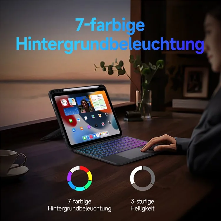 DUX DUCIS DK Series for iPad (2025) / 10.9 (2022) German Keyboard with 7-Color Backlight + Leather Case