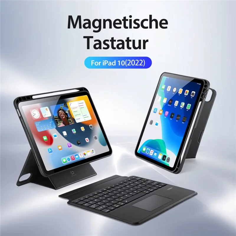 DUX DUCIS DK Series for iPad (2025) / 10.9 (2022) German Keyboard with 7-Color Backlight + Leather Case