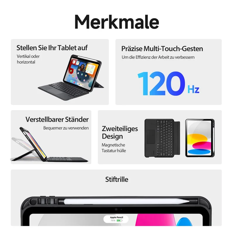 DUX DUCIS DK Series for iPad (2025) / 10.9 (2022) German Keyboard with 7-Color Backlight + Leather Case