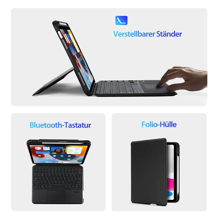 DUX DUCIS DK Series for iPad (2025) / 10.9 (2022) German Keyboard with 7-Color Backlight + Leather Case