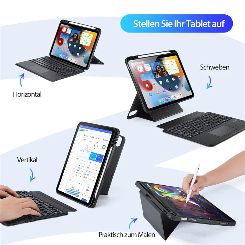 DUX DUCIS DK Series for iPad (2025) / 10.9 (2022) German Keyboard with 7-Color Backlight + Leather Case