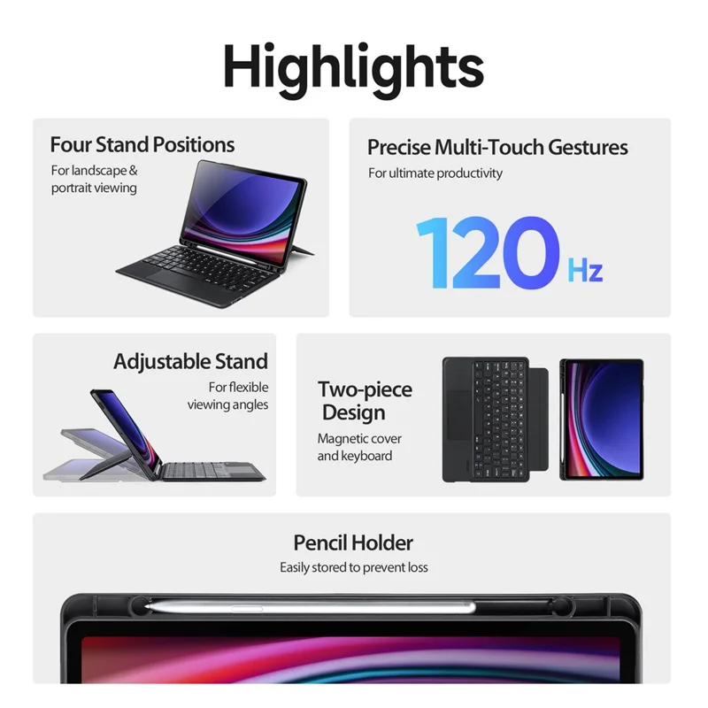 DUX DUCIS DK Series for Samsung Galaxy Tab S10 FE / S9 FE / S9 Backlight Bluetooth-Compatible English Keyboard with Leather Tablet Case