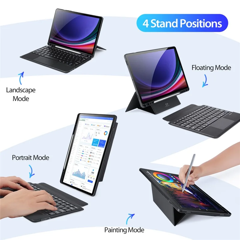 DUX DUCIS DK Series for Samsung Galaxy Tab S10 FE / S9 FE / S9 Backlight Bluetooth-Compatible English Keyboard with Leather Tablet Case