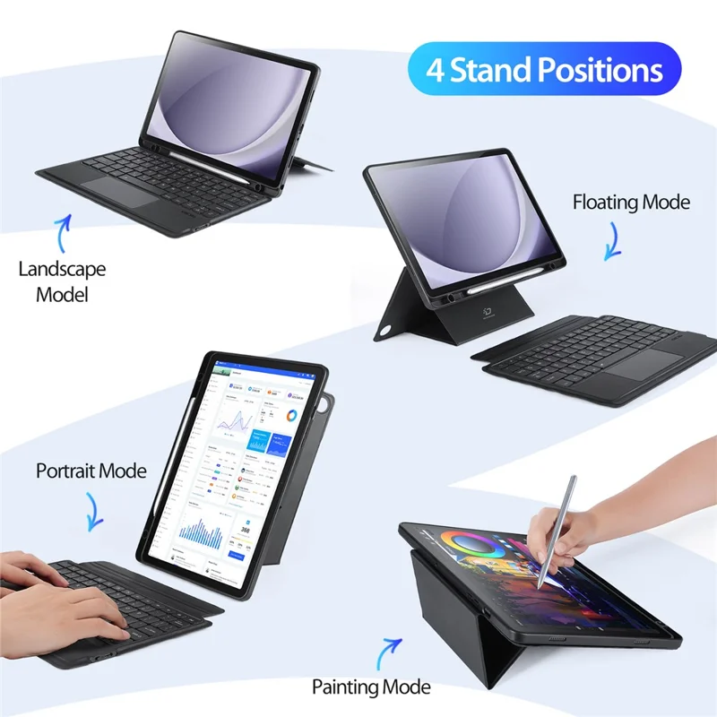 DUX DUCIS DK Series for Samsung Galaxy Tab A9+ Bluetooth-compatible English Keyboard with PU Leather Folio Case