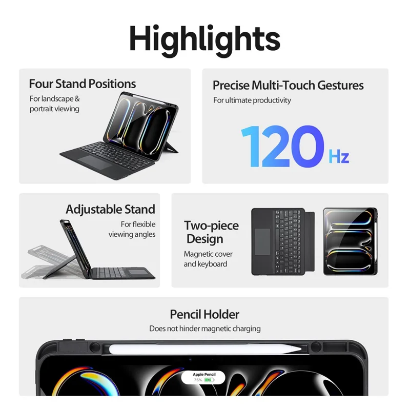 DUX DUCIS DK Series for iPad Pro 13 (2024) Trackpad Bluetooth-compatible English Keyboard with Leather Tablet Case