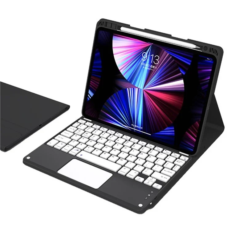 Para iPad Pro 13 (2024) M4 Skin-Touch Leather Tablet Stand Cover + X7 Touchpad Bluetooth Keyboard - Preto