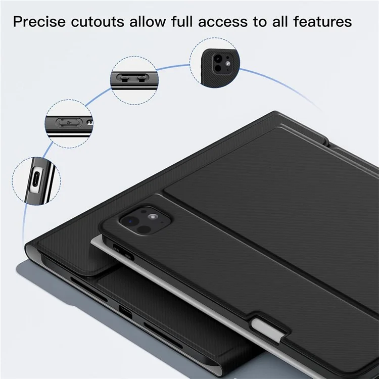 Para iPad Pro 13 (2024) M4 Skin-Touch Leather Tablet Stand Cover + X7 Touchpad Bluetooth Keyboard - Preto