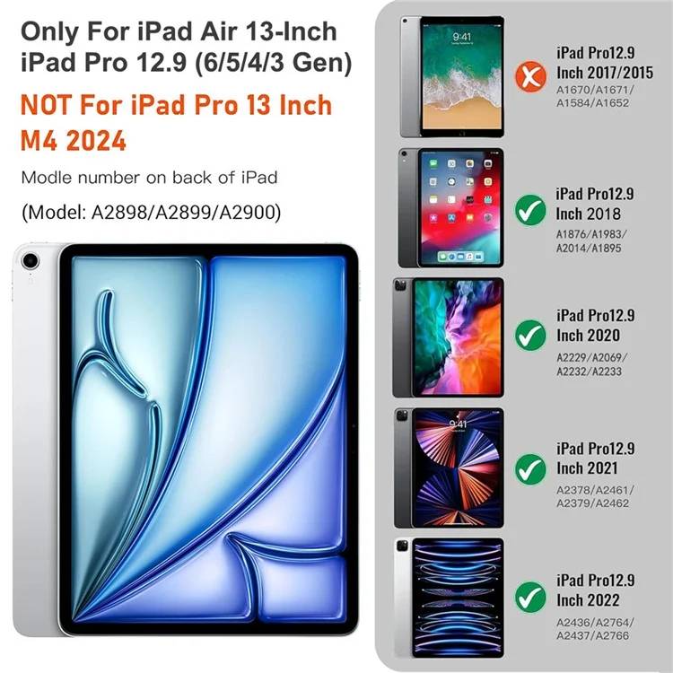For iPad Air 13 (2025) M3 / (2024) M2 / Pro 12.9 (2022) / (2021) / (2020) / (2018) Tablet Touchpad Bluetooth-Compatible Keyboard - Black