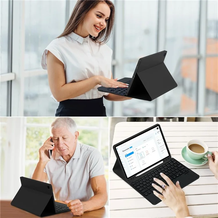 TP-X210D für Samsung Galaxy Tab A9+ SM-X210 / X216 / X218 Touchpad Backlit Bluetooth-Tastatur Leder Tablet-Hülle - Schwarz