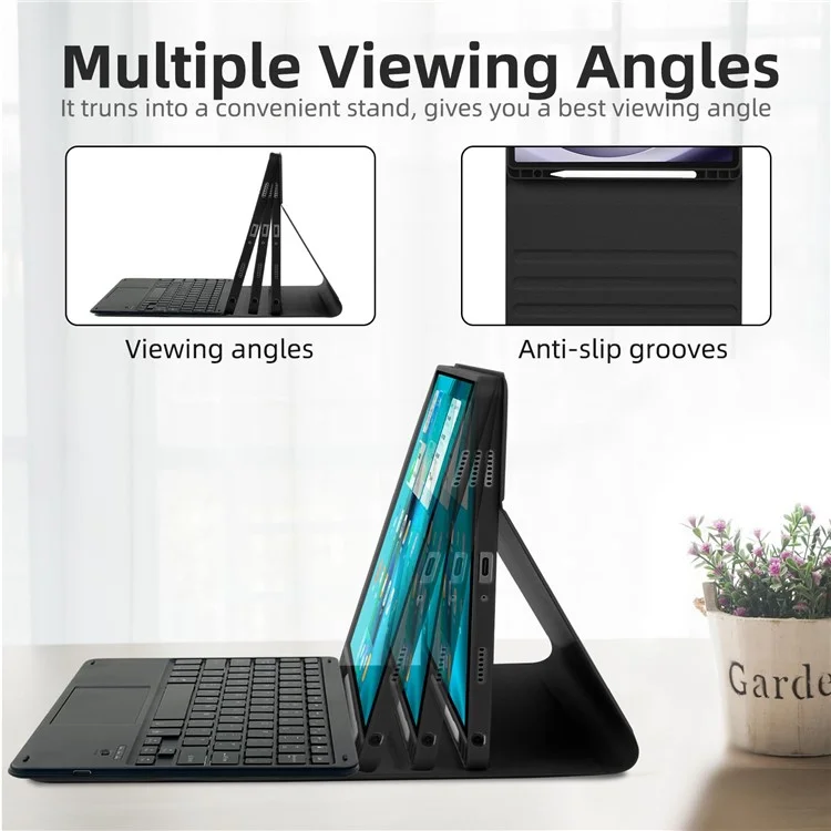 TP-X210D für Samsung Galaxy Tab A9+ SM-X210 / X216 / X218 Touchpad Backlit Bluetooth-Tastatur Leder Tablet-Hülle - Schwarz