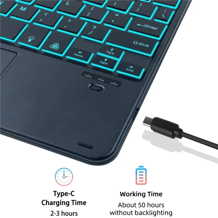 TP-X210D für Samsung Galaxy Tab A9+ SM-X210 / X216 / X218 Touchpad Backlit Bluetooth-Tastatur Leder Tablet-Hülle - Schwarz