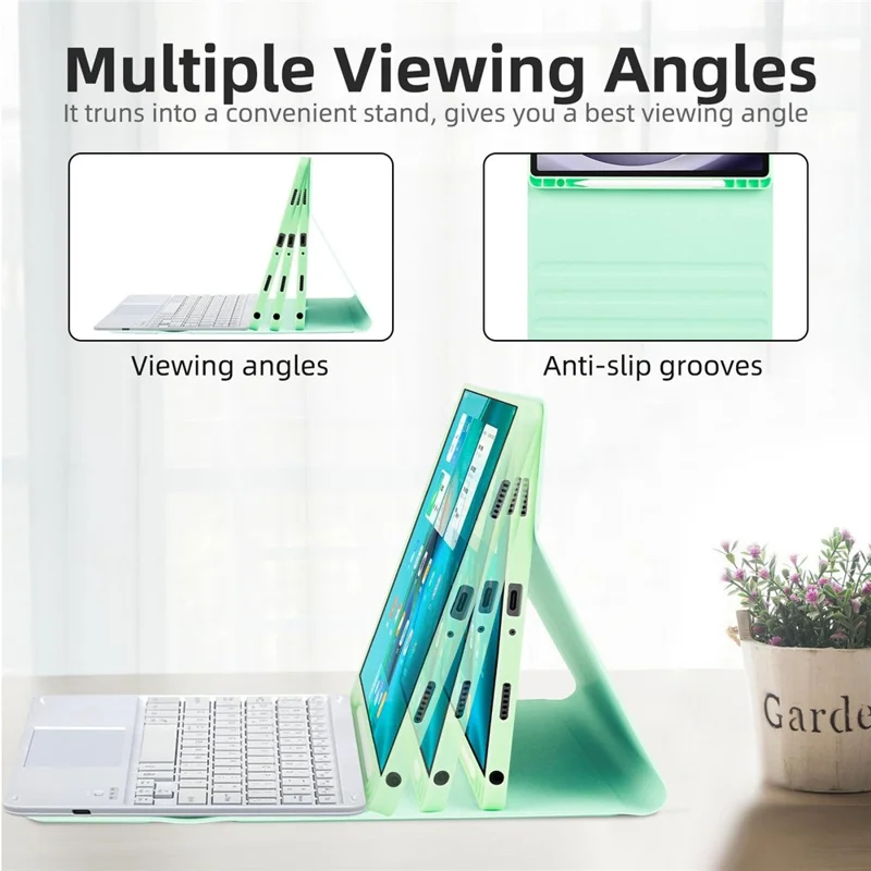 TP-X210D For Samsung Galaxy Tab A9+ SM-X210 / X216 / X218 Touchpad Backlit Bluetooth-compatible Keyboard Leather Tablet Case - Green