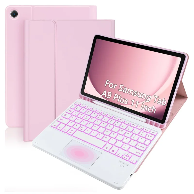 TP-X210D For Samsung Galaxy Tab A9+ SM-X210 / X216 / X218 Touchpad Backlit Bluetooth-compatible Keyboard Leather Tablet Case - Pink
