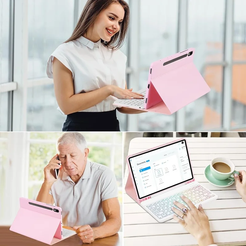 RGB-X710D Bluetooth-Compatible Keyboard Mouse Set for Samsung Galaxy Tab S10 FE / S9 FE / S9 / S8 / S7 RGB Backlit Keyboard + Mouse - Pink