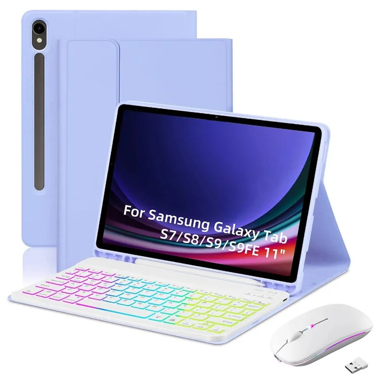 RGB-X710D Bluetooth-Compatible Keyboard Mouse Set for Samsung Galaxy Tab S10 FE / S9 FE / S9 / S8 / S7 RGB Backlit Keyboard + Mouse - Light Purple