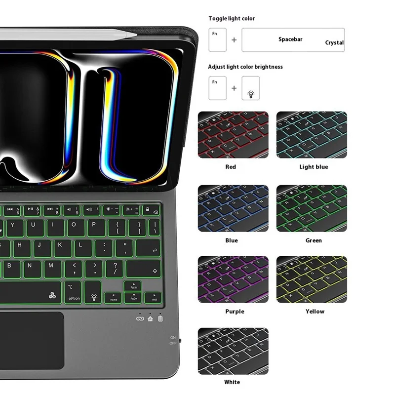 WIWU MK-003 For iPad Pro 11 (2024) Bluetooth-compatible Keyboard Case PU Protective Cover Backlit Magic Keyboard