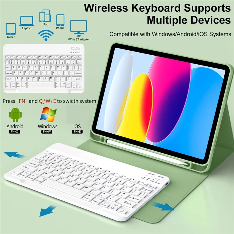 WK-1109 For iPad (2025) / 10.9 (2022) Leather Tablet Stand Cover + Magnetic Bluetooth-Compatible Keyboard - Green