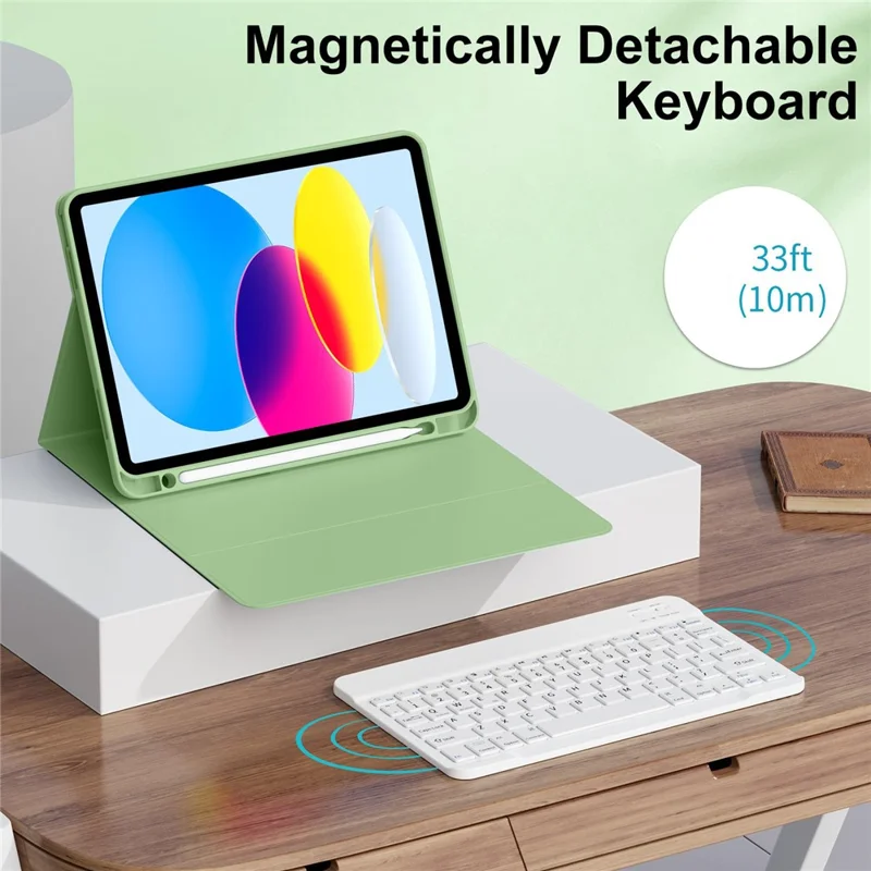 WK-1109 For iPad (2025) / 10.9 (2022) Leather Tablet Stand Cover + Magnetic Bluetooth-Compatible Keyboard - Green