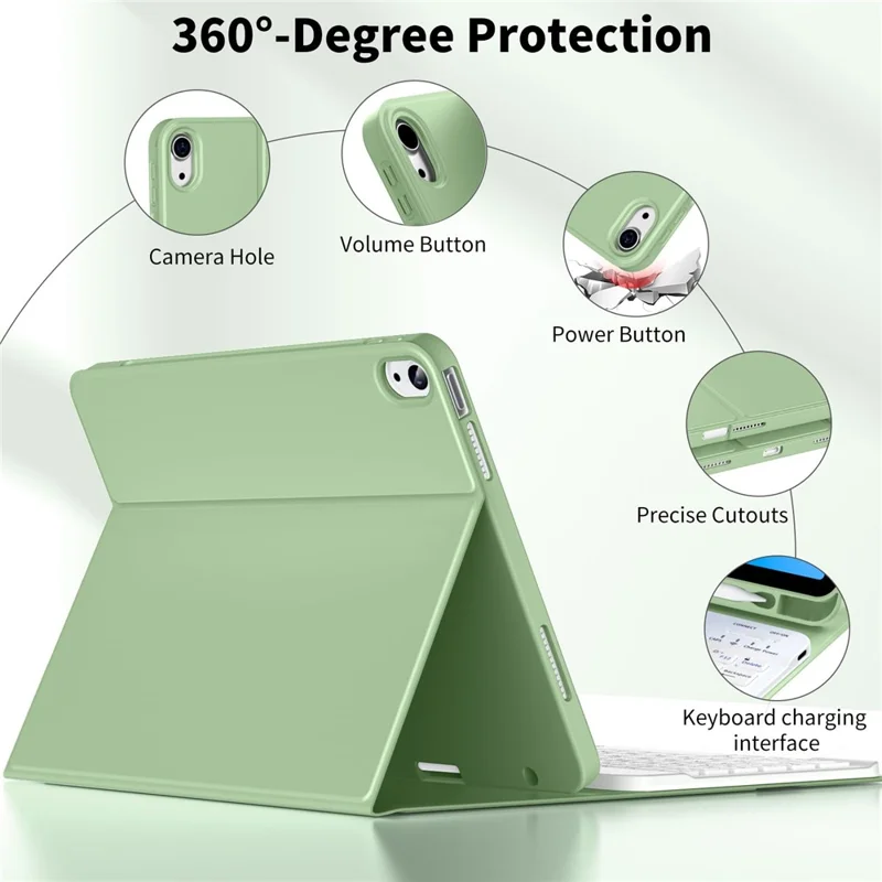 WK-1109 For iPad (2025) / 10.9 (2022) Leather Tablet Stand Cover + Magnetic Bluetooth-Compatible Keyboard - Green