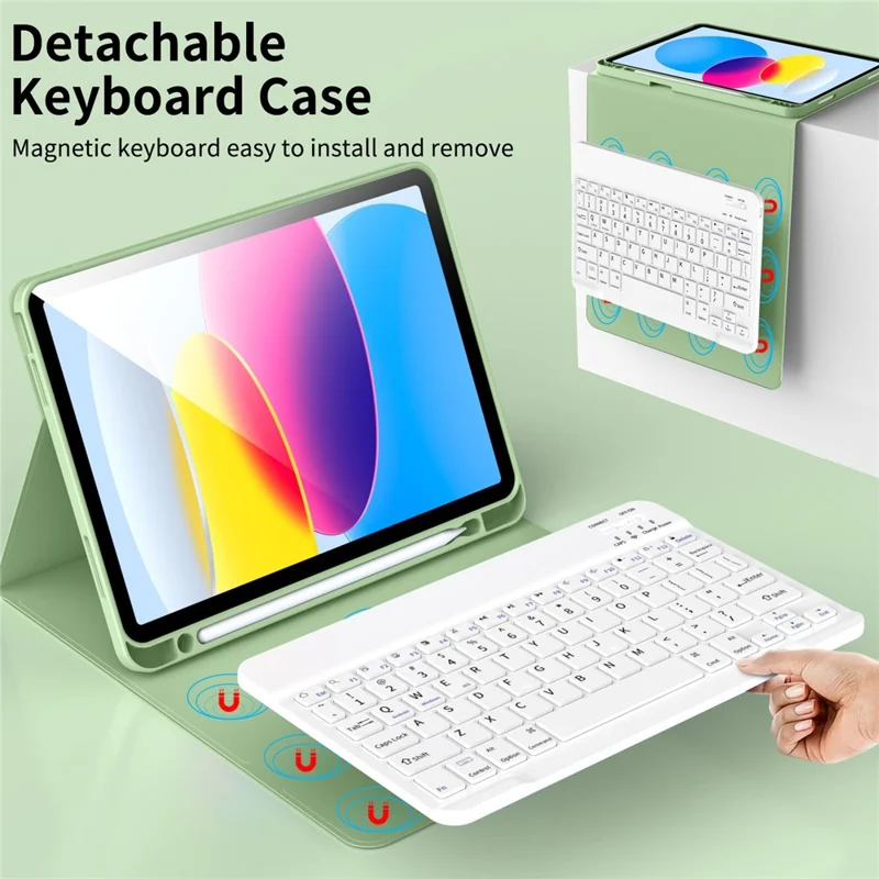 WK-1109 For iPad (2025) / 10.9 (2022) Leather Tablet Stand Cover + Magnetic Bluetooth-Compatible Keyboard - Green